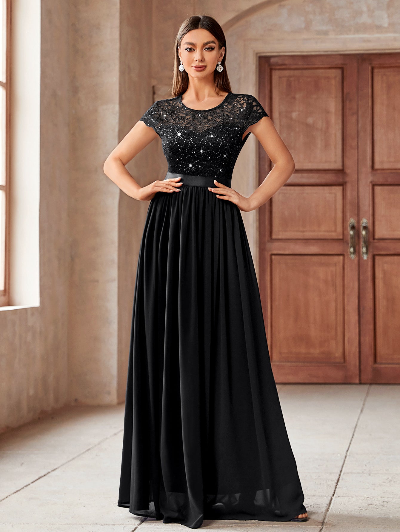 miusol women's formal floral lace evening party maxi dress Miusol Women's Elegant Sequin Floral Lace Butterfly Sleeve Formal Evening Maxi Dress for Bridesmaid Parties, Proms & Galas