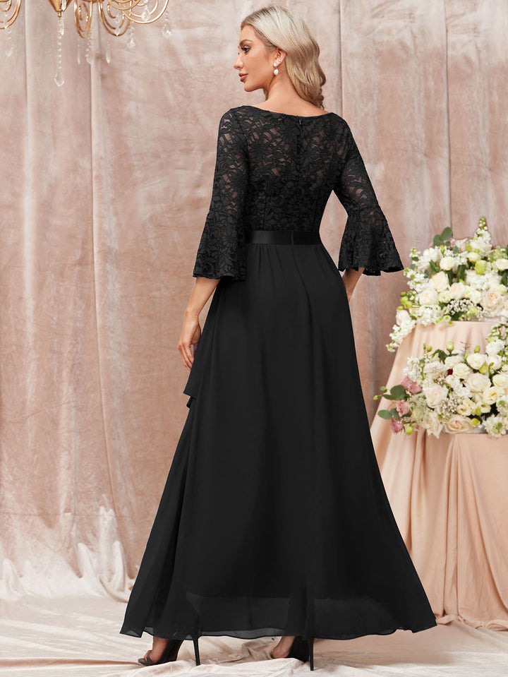 V-Neck Floral Lace Flare Sleeve Chiffon Ruffle Formal Maxi Dress Miusol V-Neck Floral Lace Flare Sleeve Chiffon Ruffle Formal Maxi Dress Miusol