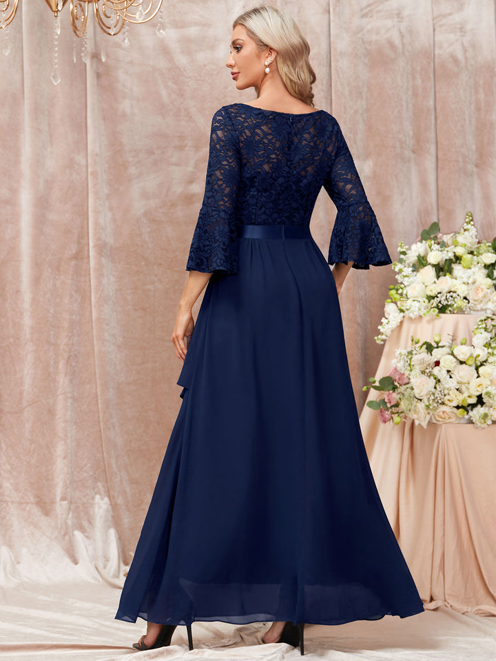 V-Neck Floral Lace Flare Sleeve Chiffon Ruffle Formal Maxi Dress Miusol V-Neck Floral Lace Flare Sleeve Chiffon Ruffle Formal Maxi Dress Miusol