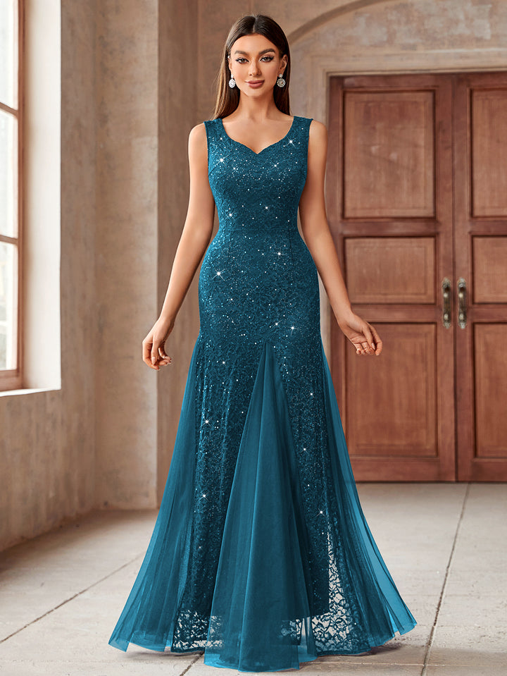 Sweetheart Neck Contrast Sequin Lace Mesh Mermaid Hem Evening Dress Miusol Sweetheart Neck Contrast Sequin Lace Mesh Mermaid Hem Evening Dress Miusol