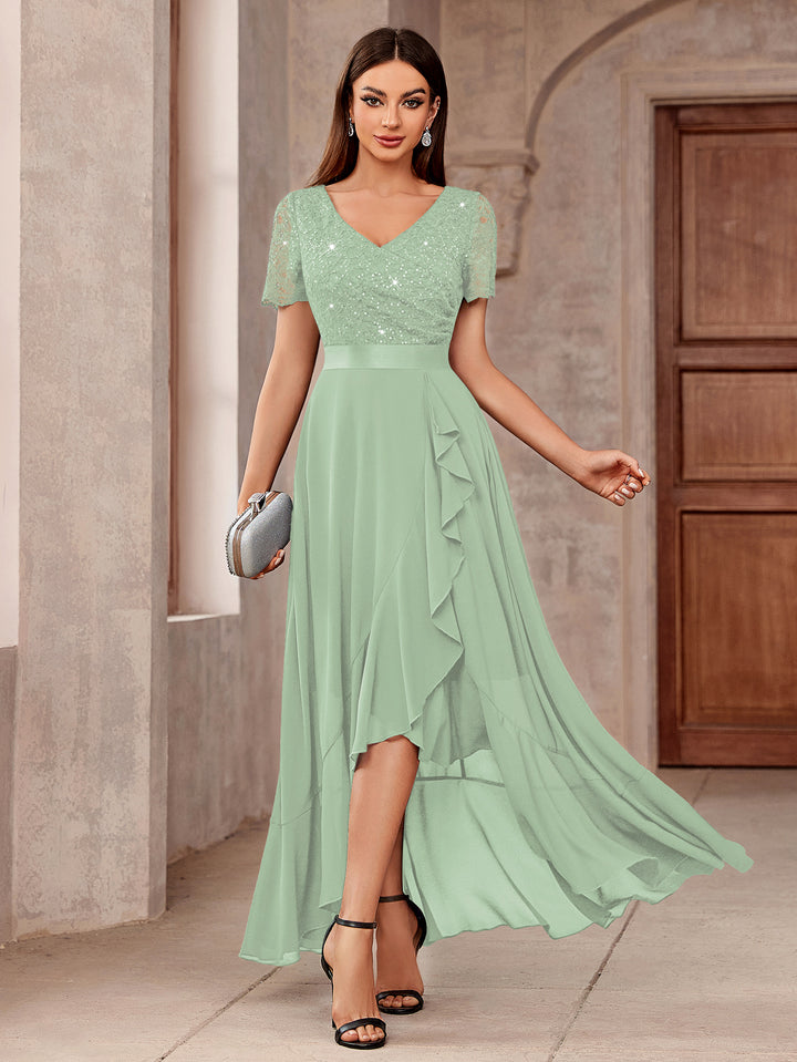 mint green lace high low dress Spring Whisper Mint Flower Applique Lace Maxi Dress, Green S