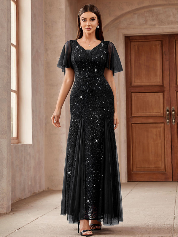 miusol lace dress Plus Size Floral Lace Ruffle Trim Maxi Dress, Scoop Neck for Bridesmai Miusol