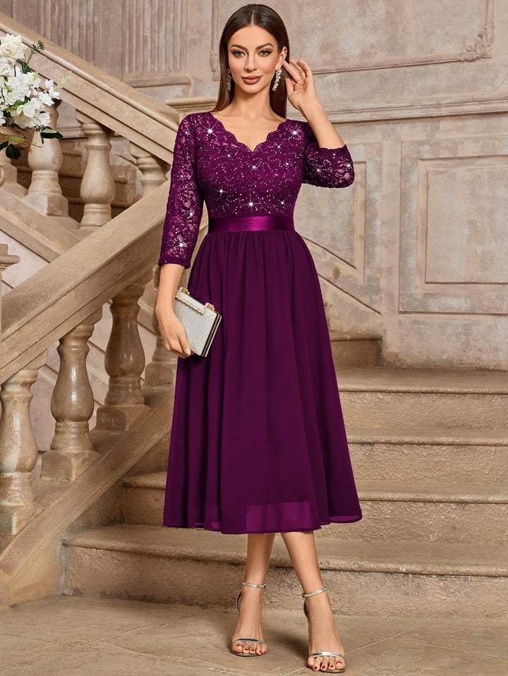 miusol bridesmaid dresses MIUSOL Sequin Floral Lace Heart Neck Sleeveless Chiffon High Slit Maxi Formal Party Dress, Bridesmaid Dress, Elegant Party Dress For Women Wedding