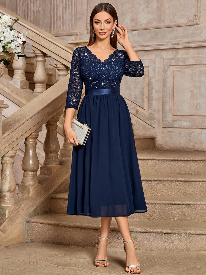 navy lace overlay cocktail dress Blue Lace Dress for Women Plus Size Dress Short Sleeve Dress Knee Length Dress Elegant Dress Cocktail Dress Party Dress Formal Dress Guntina