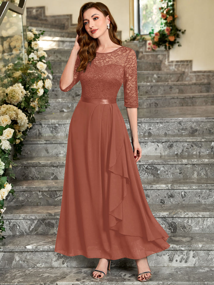 miusol floral lace dress Contrast Floral Lace Chiffon Ruffle Hem Formal Party Long Dress Miusol