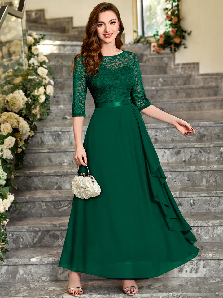 Contrast Floral Lace Chiffon Ruffle Hem Formal Party Long Dress Miusol Contrast Floral Lace Chiffon Ruffle Hem Formal Party Long Dress Miusol