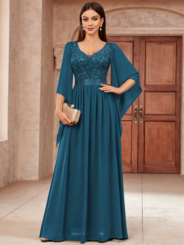 Miusol Women's Robe Miusol Deep-V Neck Lace Contrast Sequin 3/4 Sleeve Formal Evening Maxi Dress Miusol Miusol Women's Robe Miusol Deep-V Neck Lace Contrast Sequin 3/4 Sleeve Formal Evening Maxi Dress Miusol