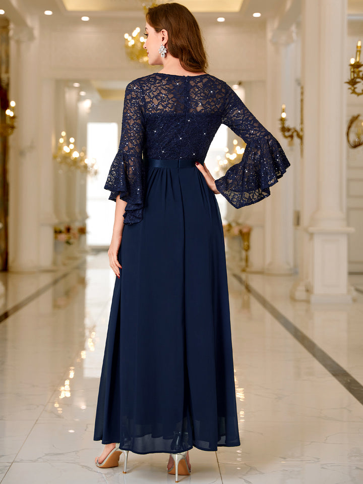 Floral Lace Sequin Embellished 3/4 Flare Sleeve Evening Party Maxi Dre Miusol Floral Lace Sequin Embellished 3/4 Flare Sleeve Evening Party Maxi Dre Miusol