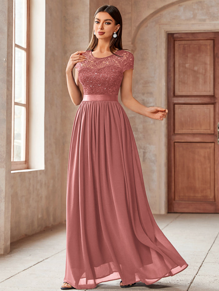 miusol women's formal floral lace evening party maxi dress Miusol Women's Elegant Sequin Floral Lace Butterfly Sleeve Formal Evening Maxi Dress for Bridesmaid Parties, Proms & Galas