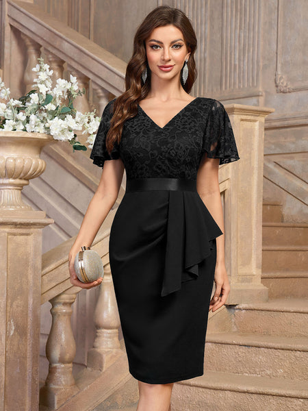 miusol floral lace dress MIUSOL Floral Lace Chiffon Ruffle Hem Long Evening Dress, Elegant Women's Dress, Ball Gown Pink