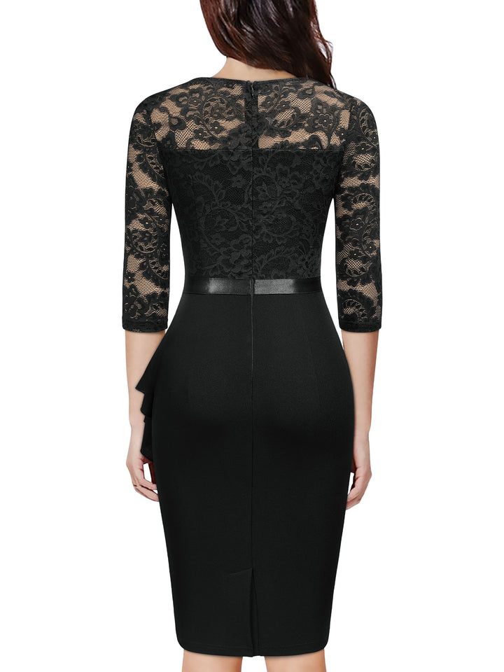 miusol floral lace dress Vintage Floral Lace Ruffle Half Sleeve Formal Evening Long Dress Miusol