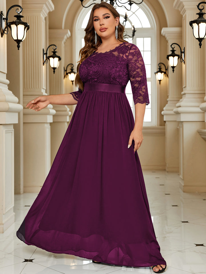 miusol floral lace dress Contrast Floral Lace Chiffon Ruffle Hem Formal Party Long Dress Miusol