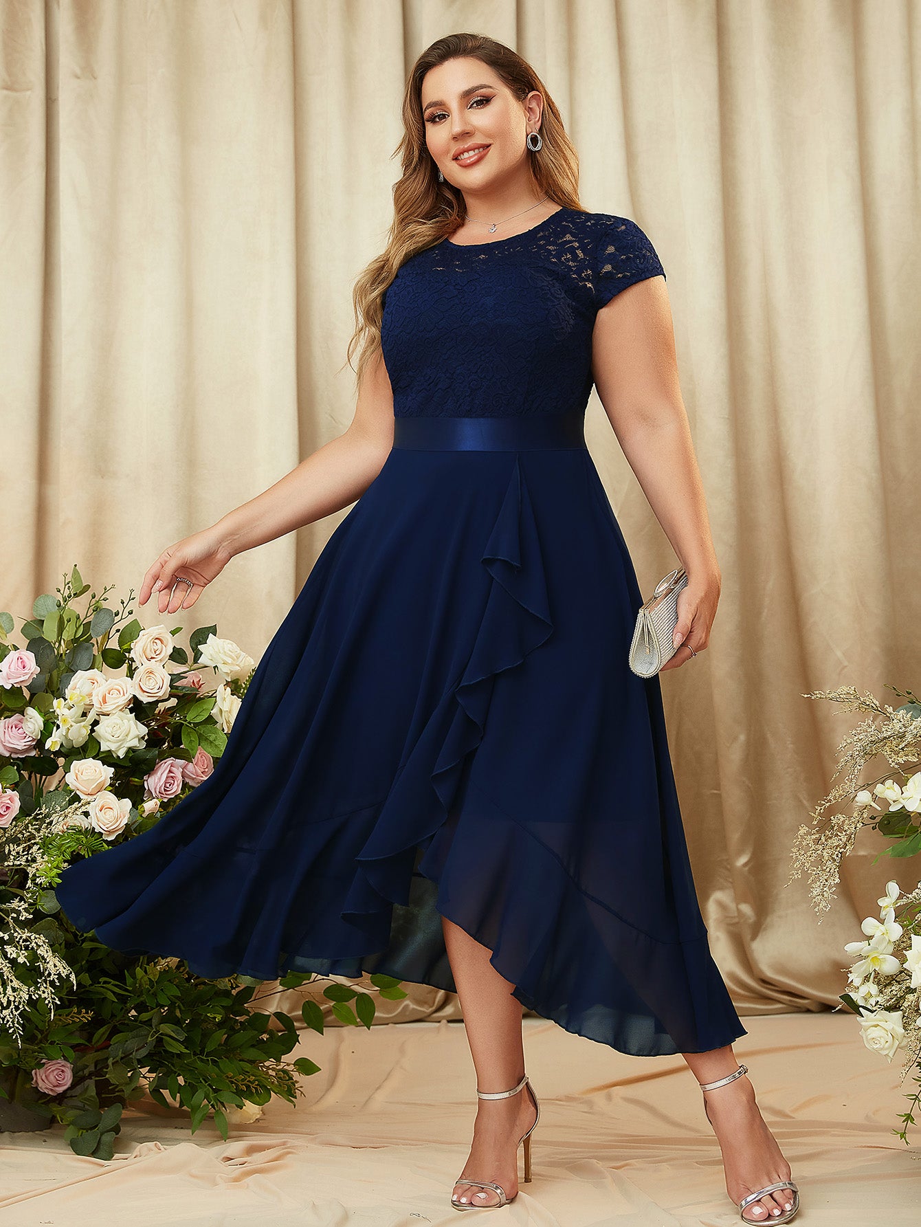 MURRAL ♡ Framed flower lace dress (Navy) Framed flower lace dress (Navy)