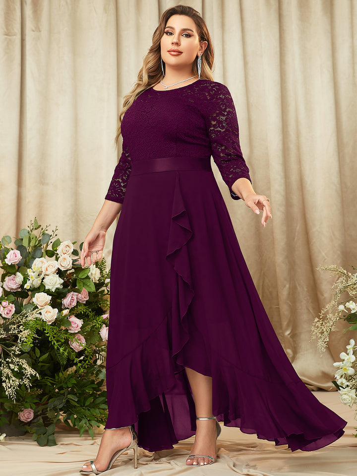 Plus Size Floral Lace Ruffle Trim Maxi Dress, Scoop Neck for Bridesmai Miusol Plus Size Floral Lace Ruffle Trim Maxi Dress, Scoop Neck for Bridesmai Miusol