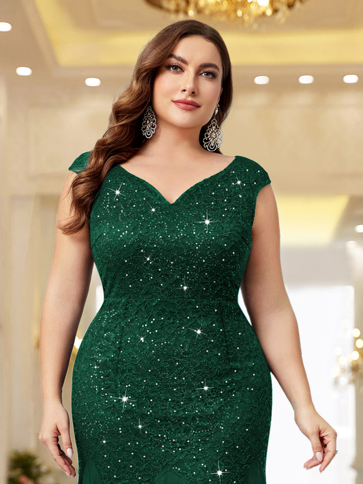 Plus Size Sequin Lace Mermaid Maxi Dress, Sleeveless V-Neck for Formal Miusol Plus Size Sequin Lace Mermaid Maxi Dress, Sleeveless V-Neck for Formal Miusol
