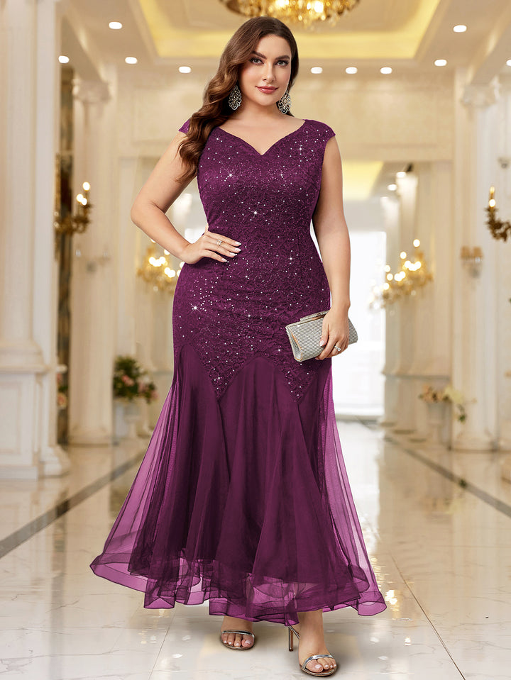 Plus Size Sequin Lace Mermaid Maxi Dress, Sleeveless V-Neck for Formal – Miusol Plus Size Sequin Lace Mermaid Maxi Dress, Sleeveless V-Neck for Formal – Miusol