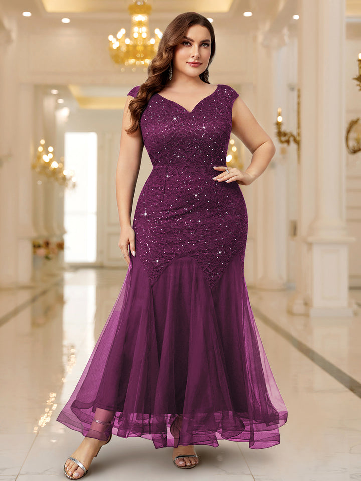 Plus Size Sequin Lace Mermaid Maxi Dress, Sleeveless V-Neck for Formal Miusol Plus Size Sequin Lace Mermaid Maxi Dress, Sleeveless V-Neck for Formal Miusol