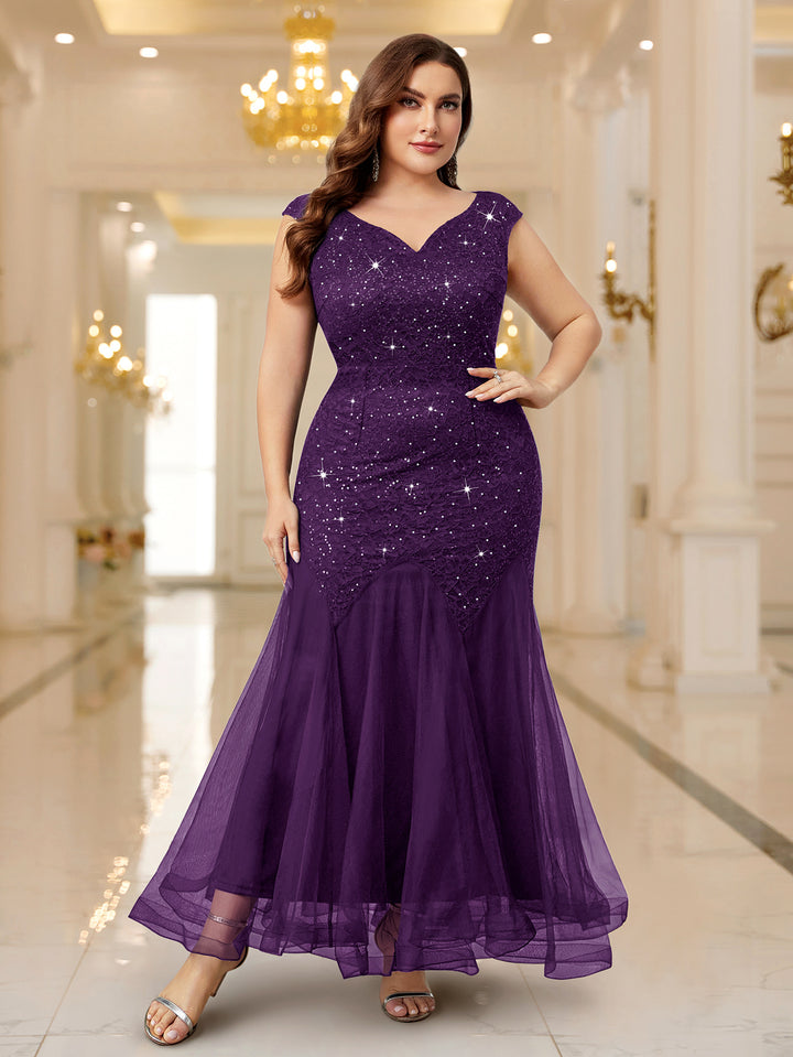Plus Size Sequin Lace Mermaid Maxi Dress, Sleeveless V-Neck for Formal Miusol Plus Size Sequin Lace Mermaid Maxi Dress, Sleeveless V-Neck for Formal Miusol