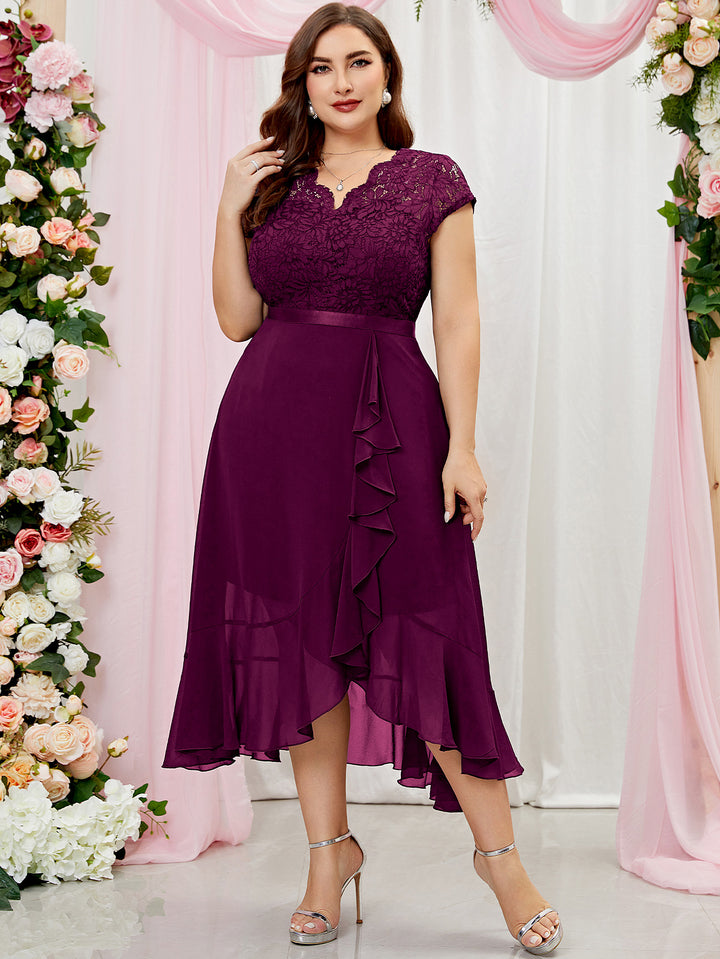 miusol bridesmaid dresses V-Neck Floral Lace Bridesmaid Party Dress, Elegant Fit and Flare Style Miusol