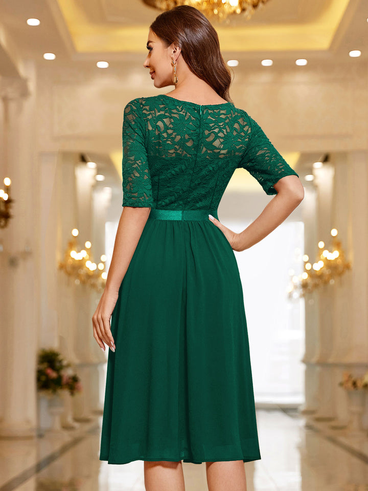 V-Neck Floral Lace Bridesmaid Party Dress, Elegant Fit and Flare Style Miusol V-Neck Floral Lace Bridesmaid Party Dress, Elegant Fit and Flare Style Miusol