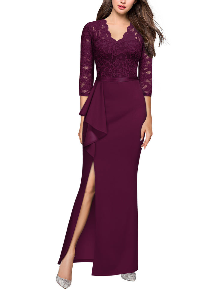 miusol floral lace dress Contrast Floral Lace Chiffon Ruffle Hem Formal Party Long Dress Miusol